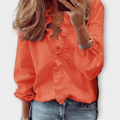 Women's V-Neck Ruffle Blouse Long Sleeve