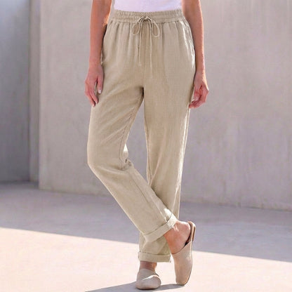 Relaxed Fit Cotton Linen Ankle Pants Drawstring Waist