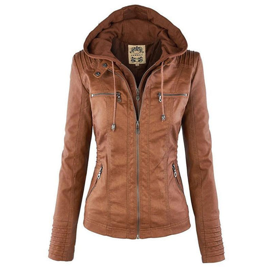 Women's Classic Leather Moto Jacket - Vonnera