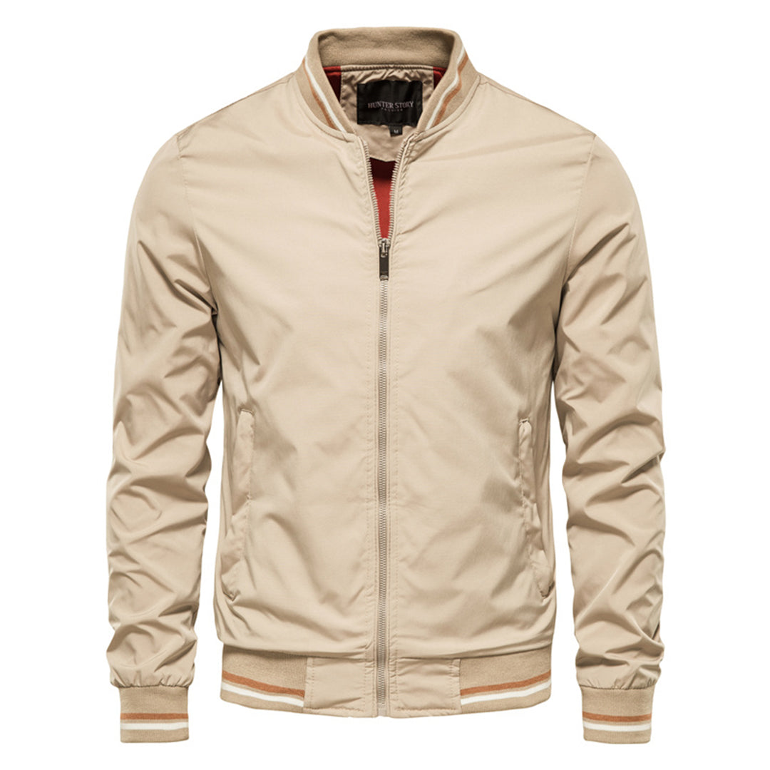 Men's Zip-Up Bomber Jacket Ribbed Collar