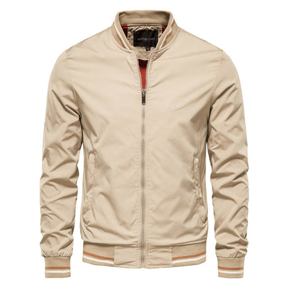 Men's Zip-Up Bomber Jacket Ribbed Collar