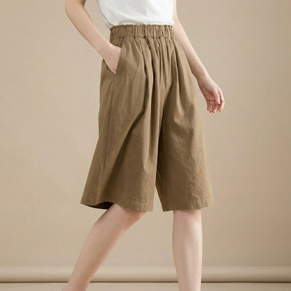 Women's Relaxed Fit Wide Leg Shorts Cotton With Pockets - Vonnera