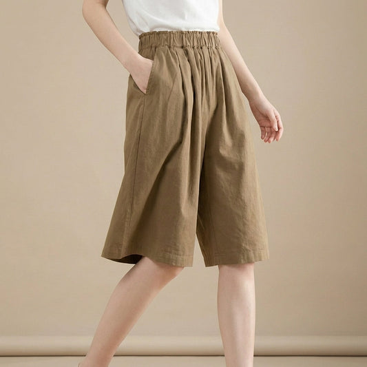 Women's Relaxed Fit Wide Leg Shorts Cotton With Pockets - Vonnera