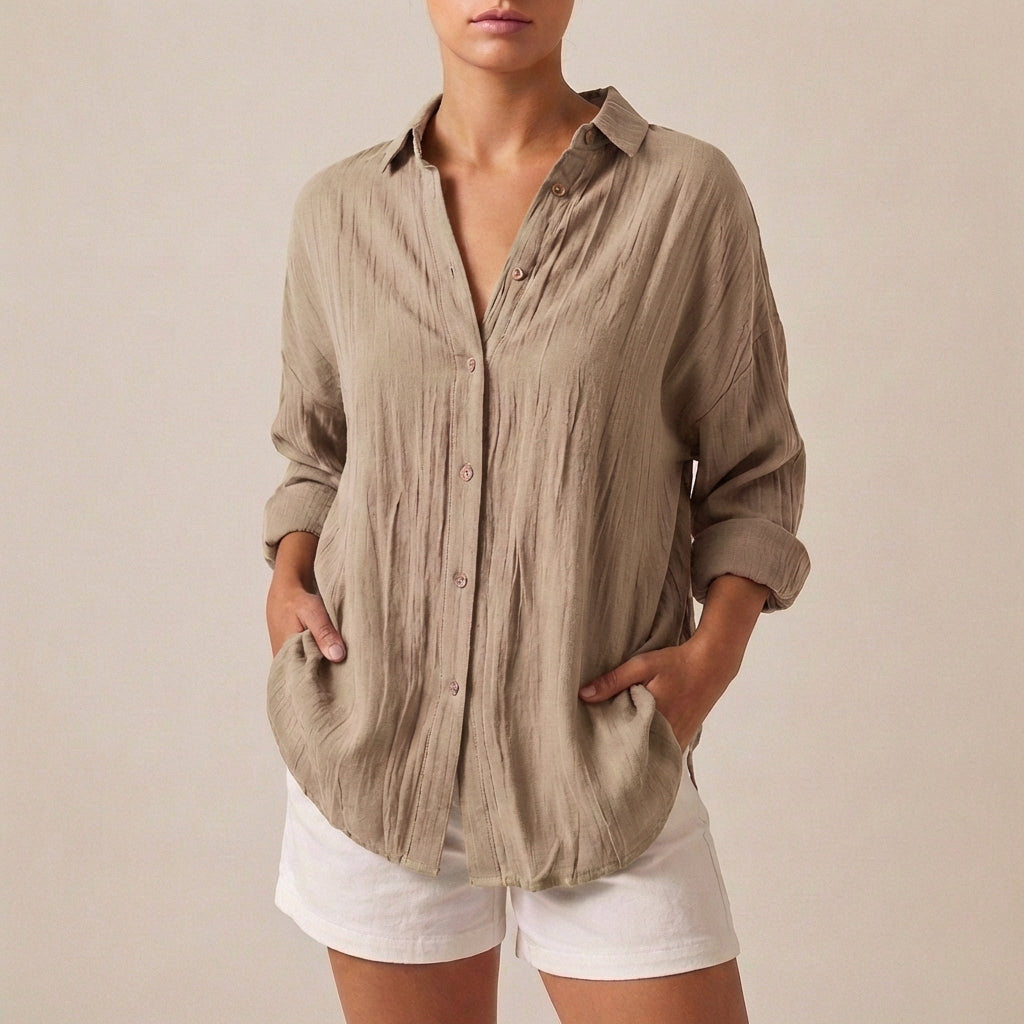 Linen Longline Shirt Relaxed Fit Pleated