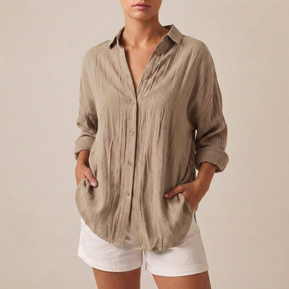 Linen Longline Shirt Relaxed Fit Pleated
