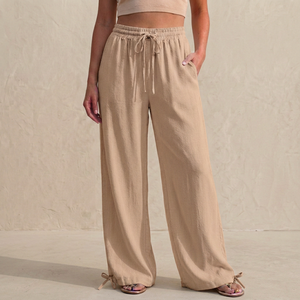Women's Wide Leg Trousers Drawstring Ankle Tie