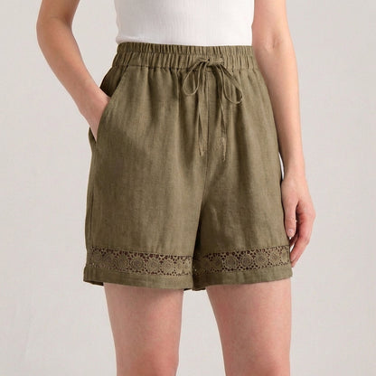 Women's Wide Leg Mini Shorts Lace Drawstring Waist