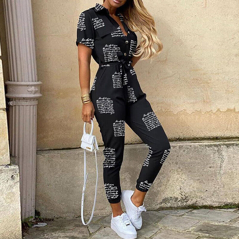 Women's Lightweight Short Sleeve Jumpsuit Button Closure