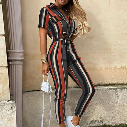 Women's Lightweight Short Sleeve Jumpsuit Button Closure - Vonnera