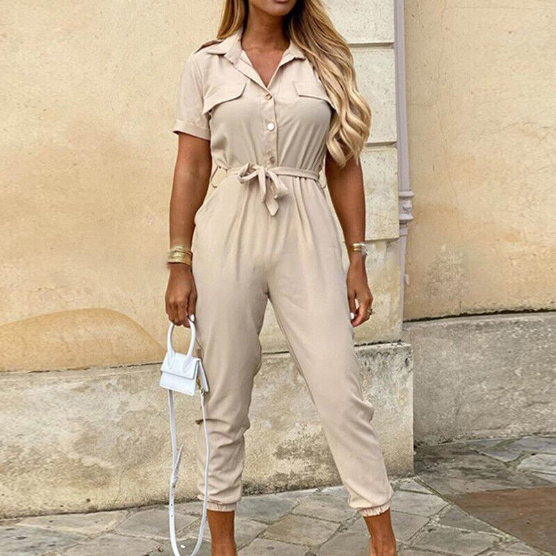 Women's Lightweight Short Sleeve Jumpsuit Button Closure