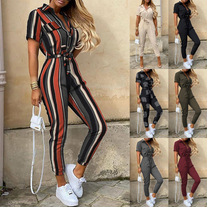 Women's Lightweight Short Sleeve Jumpsuit Button Closure