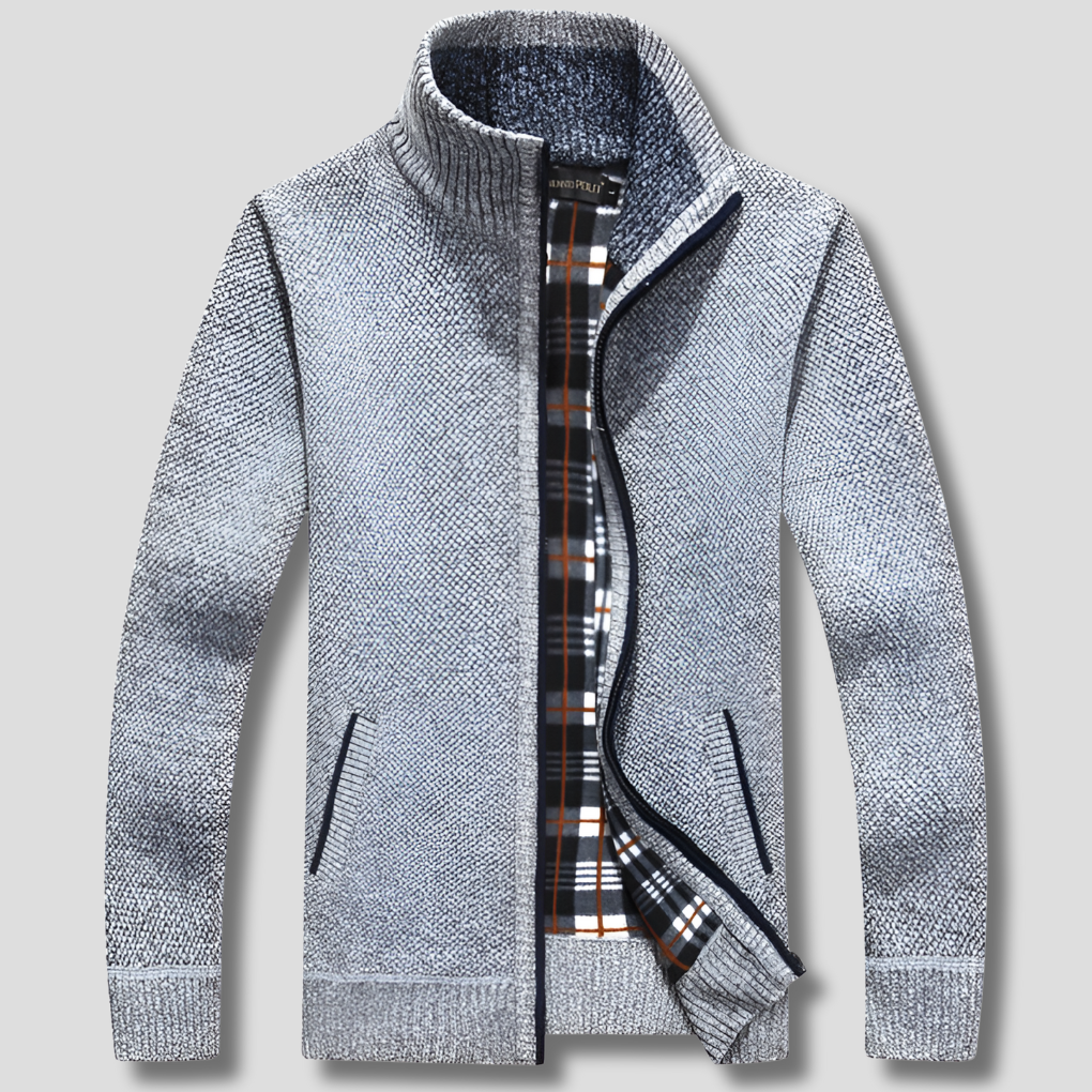 Men's Knitted Sweater Zipper Front Warm Beige