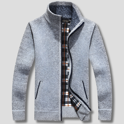 Men's Knitted Sweater Zipper Front Warm Beige