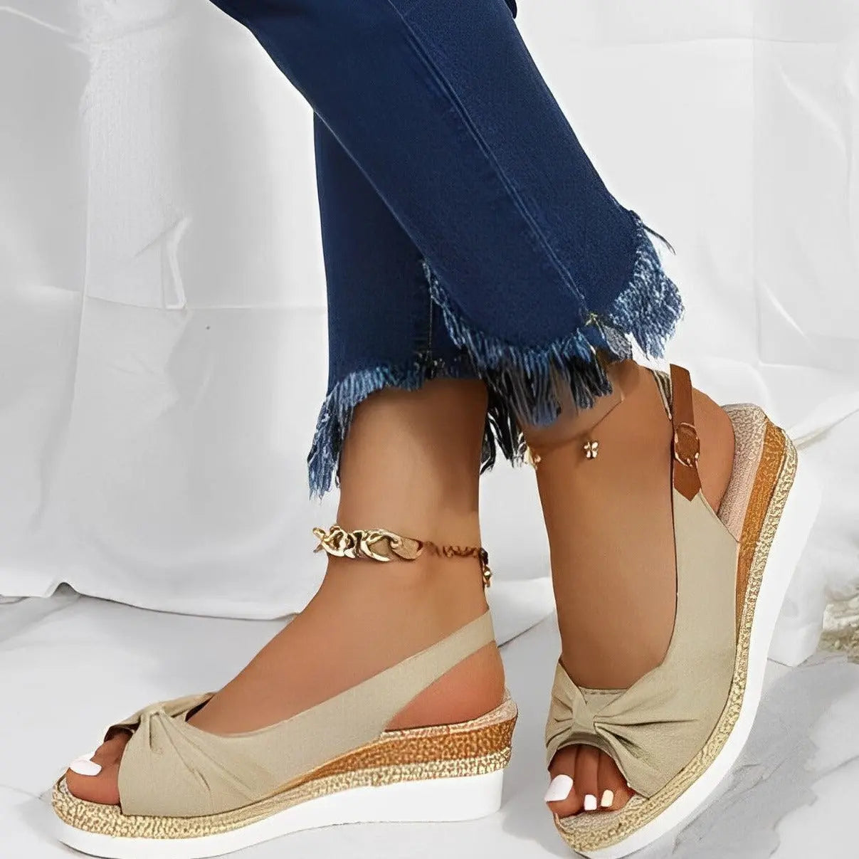 Knot Design Women's Espadrille Wedge Sandals Comfortable - Vonnera