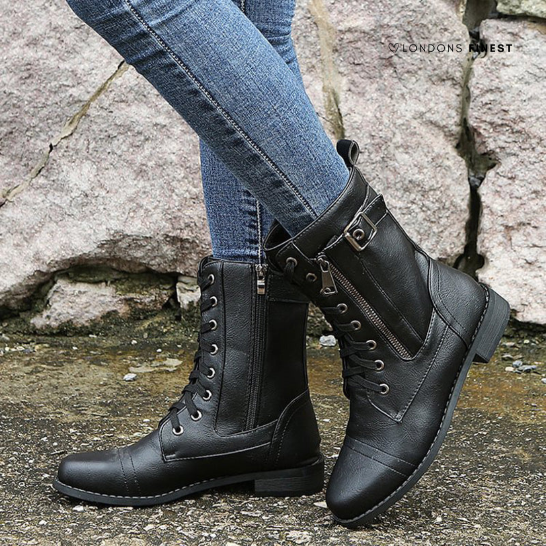 Women's Lace-Up Combat Boots Side Zip - Vonnera