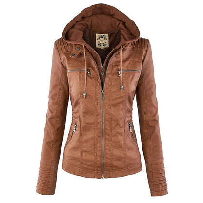 Women's Fitted Biker Jacket Hooded - Vonnera