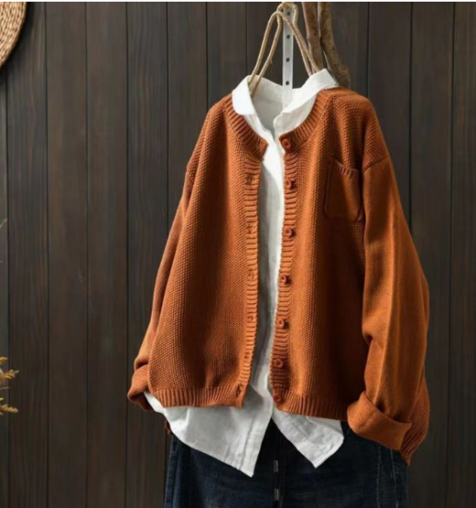 Women's Long Sleeve Cardigan Ribbed Trim