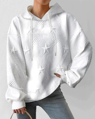 Women's White Knitted Hoodie Long Sleeves