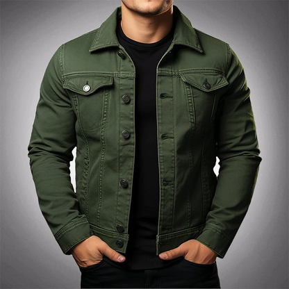 Men's Denim Jacket Button Front Practical Pockets - Vonnera