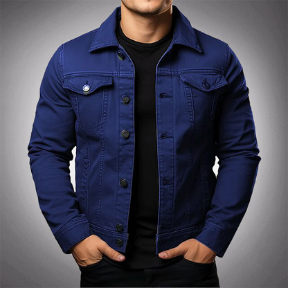 Men's Denim Jacket Button Front Practical Pockets