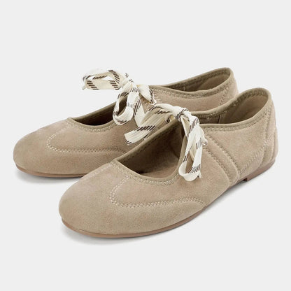 Women's Suede Ballet Flats Lace-Up Comfortable - Vonnera