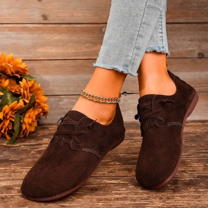 Women's Black Lace-Up Flats Comfortable - Vonnera