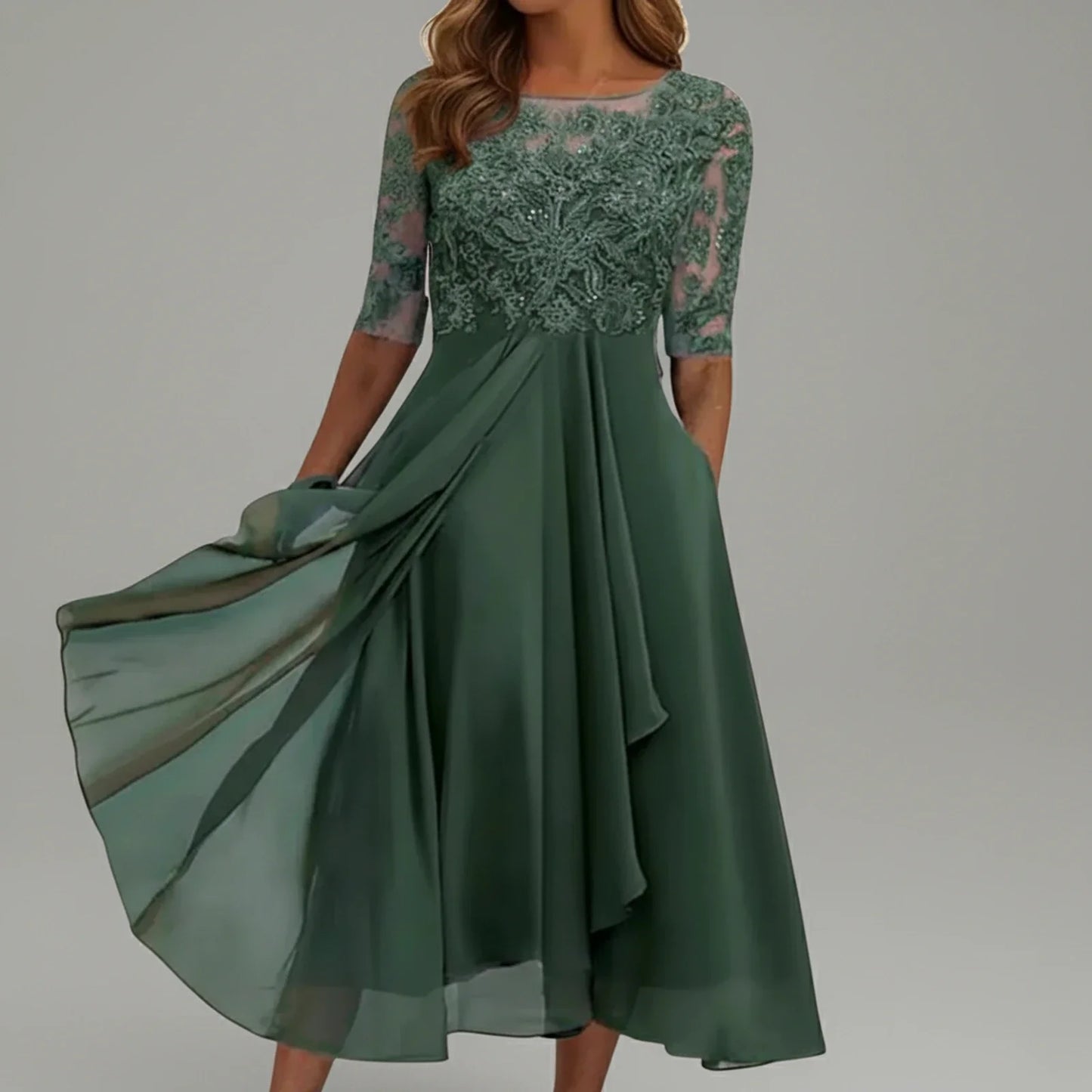 Women's A-Line Lace Midi Dress