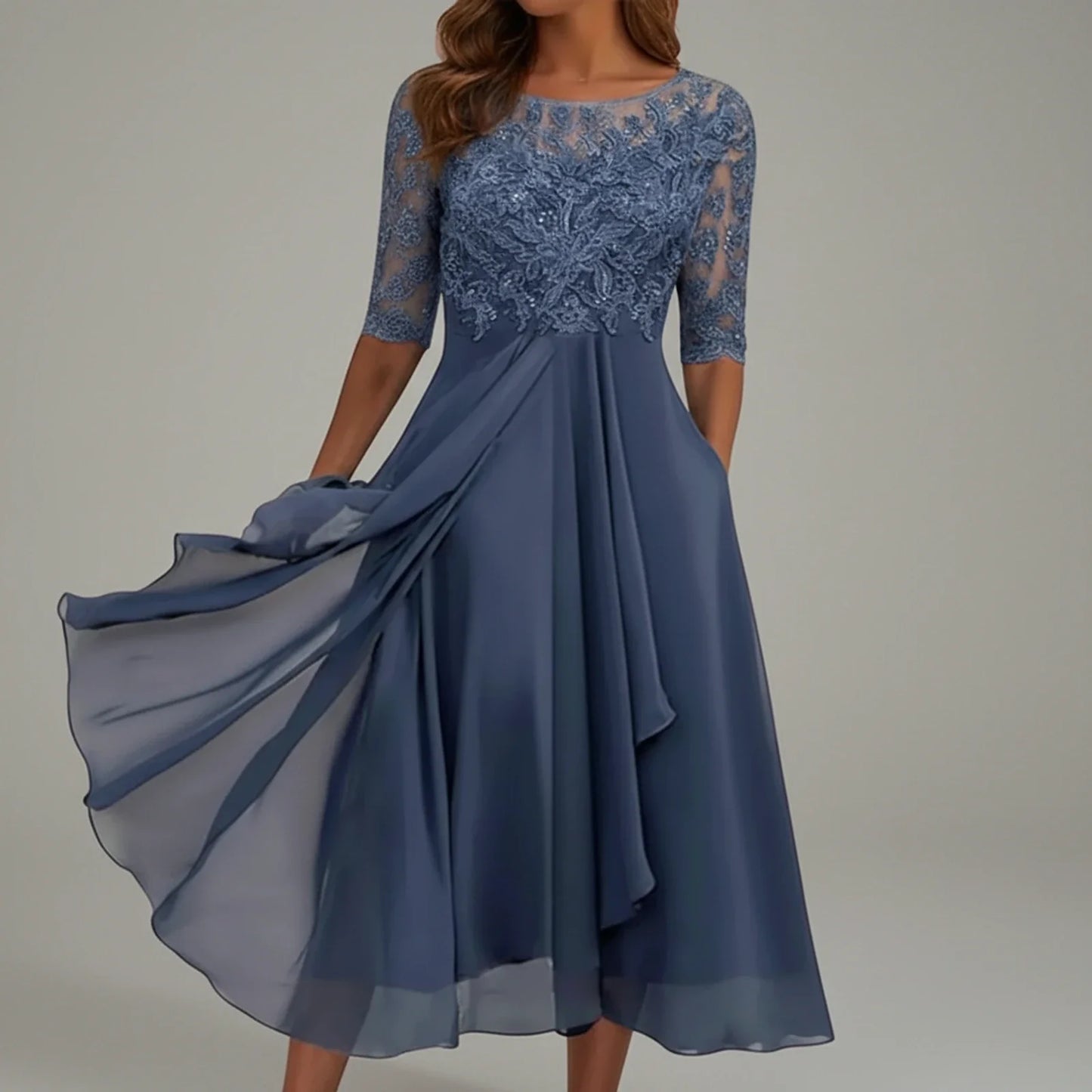 Women's A-Line Lace Midi Dress - Vonnera