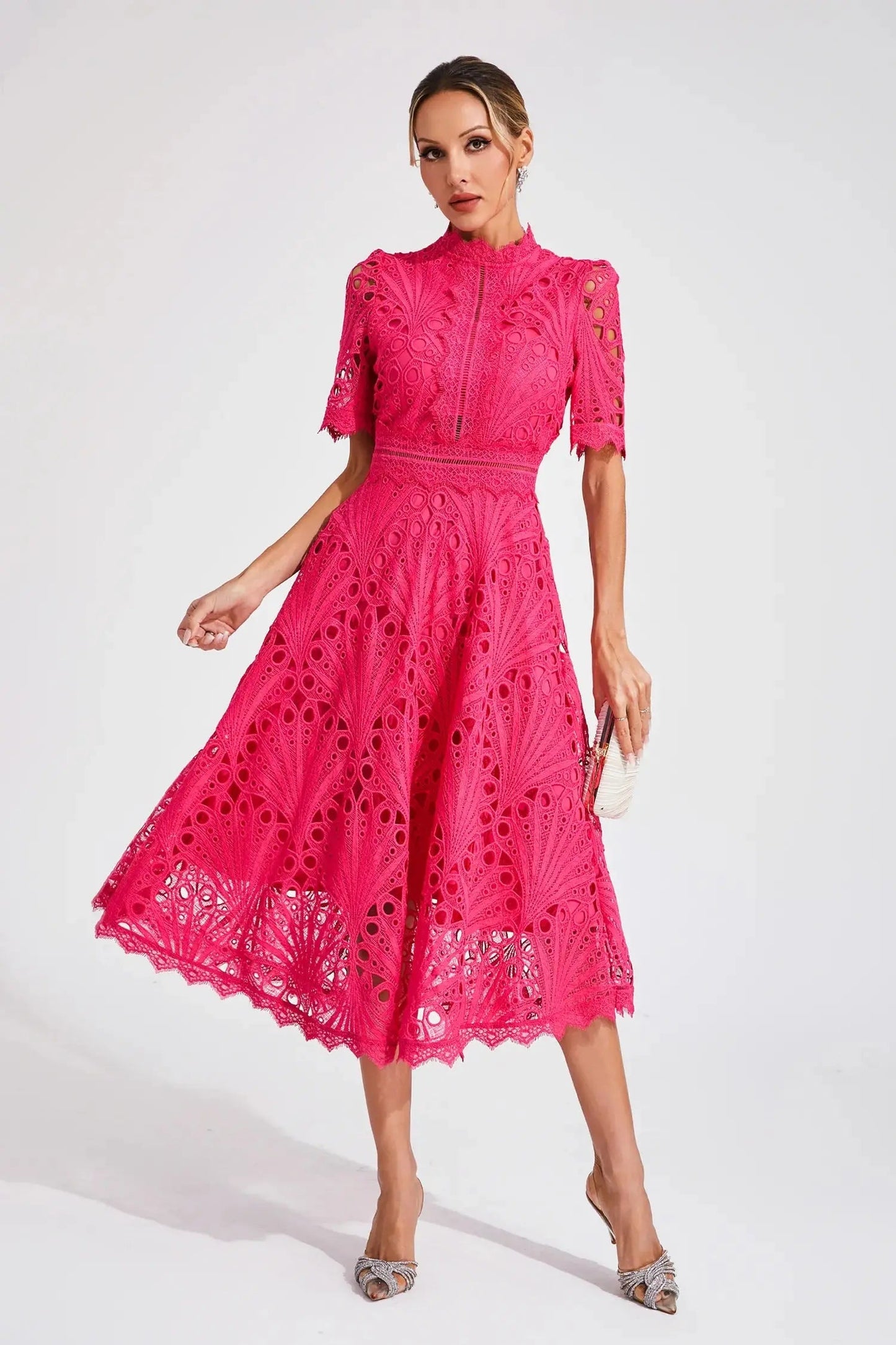 Women's Lace Midi Dress Elegant - Vonnera