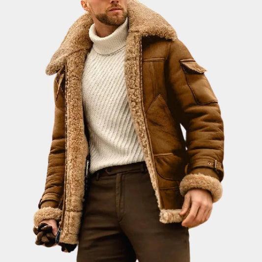 Men's Leather Aviator Jacket Warm Brown - Vonnera