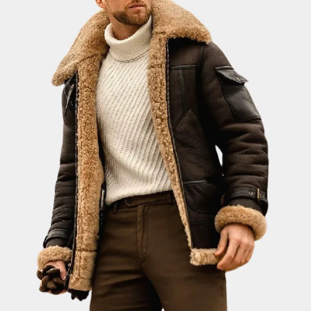 Men's Leather Pilot Jacket Warm Comfortable - Vonnera