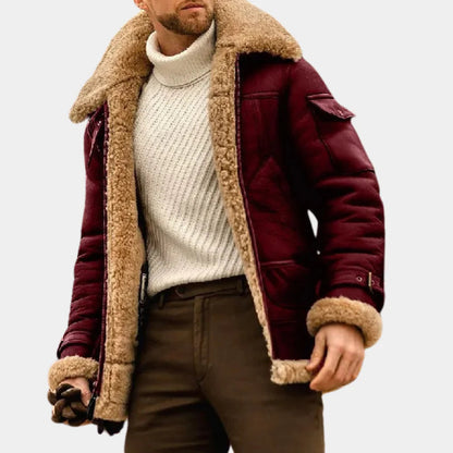 Men's Leather Pilot Jacket Warm Comfortable
