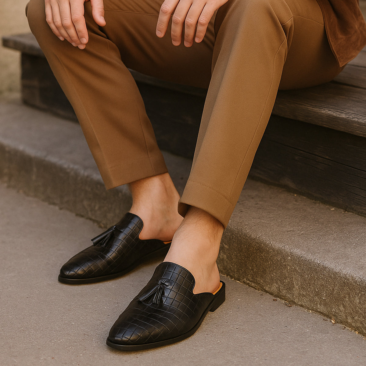 Men's Leather Mule Loafers Slip-On Brown