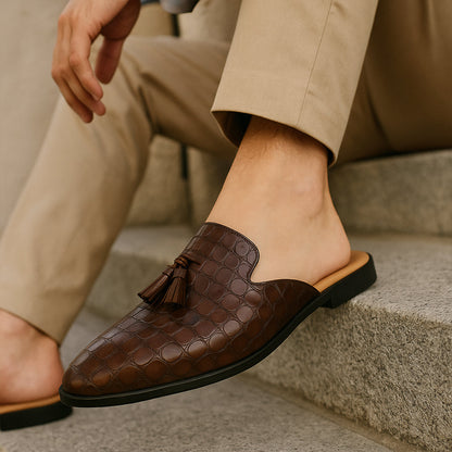 Men's Leather Mule Loafers Slip-On Brown