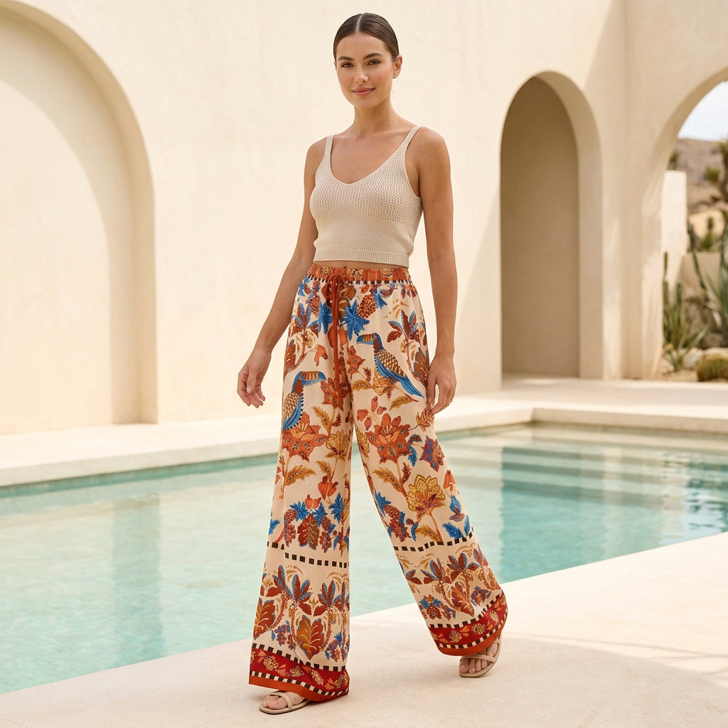 Women's Wide Leg Pants High Waist Flowing Boho Style