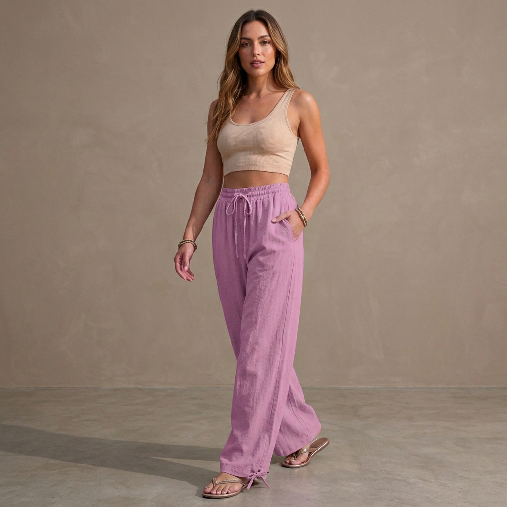 Women's Wide Leg Trousers Drawstring Ankle Tie
