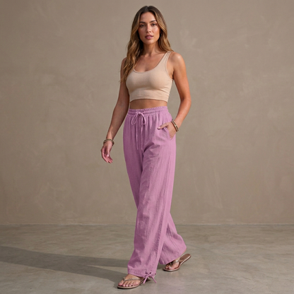 Women's Wide Leg Trousers Drawstring Ankle Tie