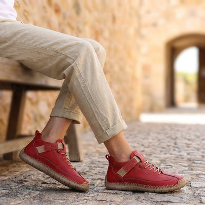 Mens Lace Up Sneakers Leather Moc Toe Brown