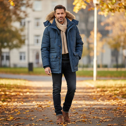 Men's Warm Winter Parka Jacket Fleece Lining