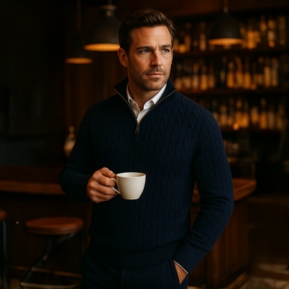Men's Cable Knit Zipper Sweater