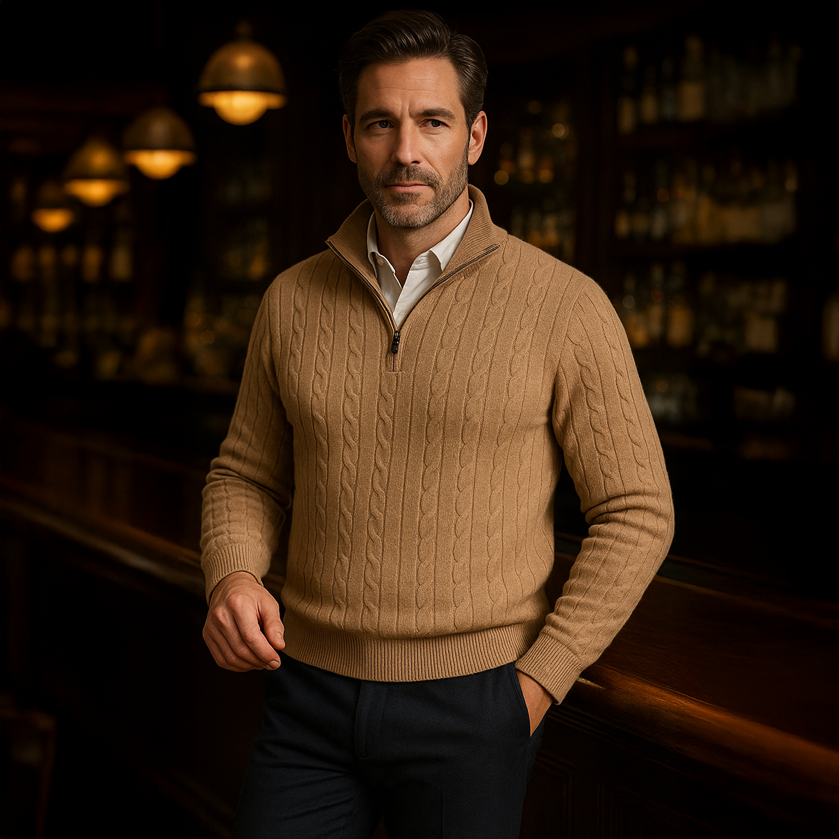 Men's Cable Knit Zipper Sweater