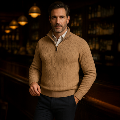 Men's Cable Knit Zipper Sweater