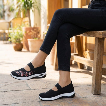 Women's Mesh Mary Jane Flats Floral Embroidery