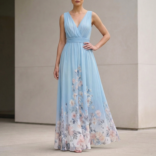 Women's Chiffon Maxi Dress V-Neck Floral - Vonnera