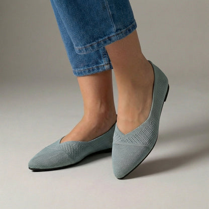 Women's Pointed Toe Knit Slip-On Flats Textured Vamp