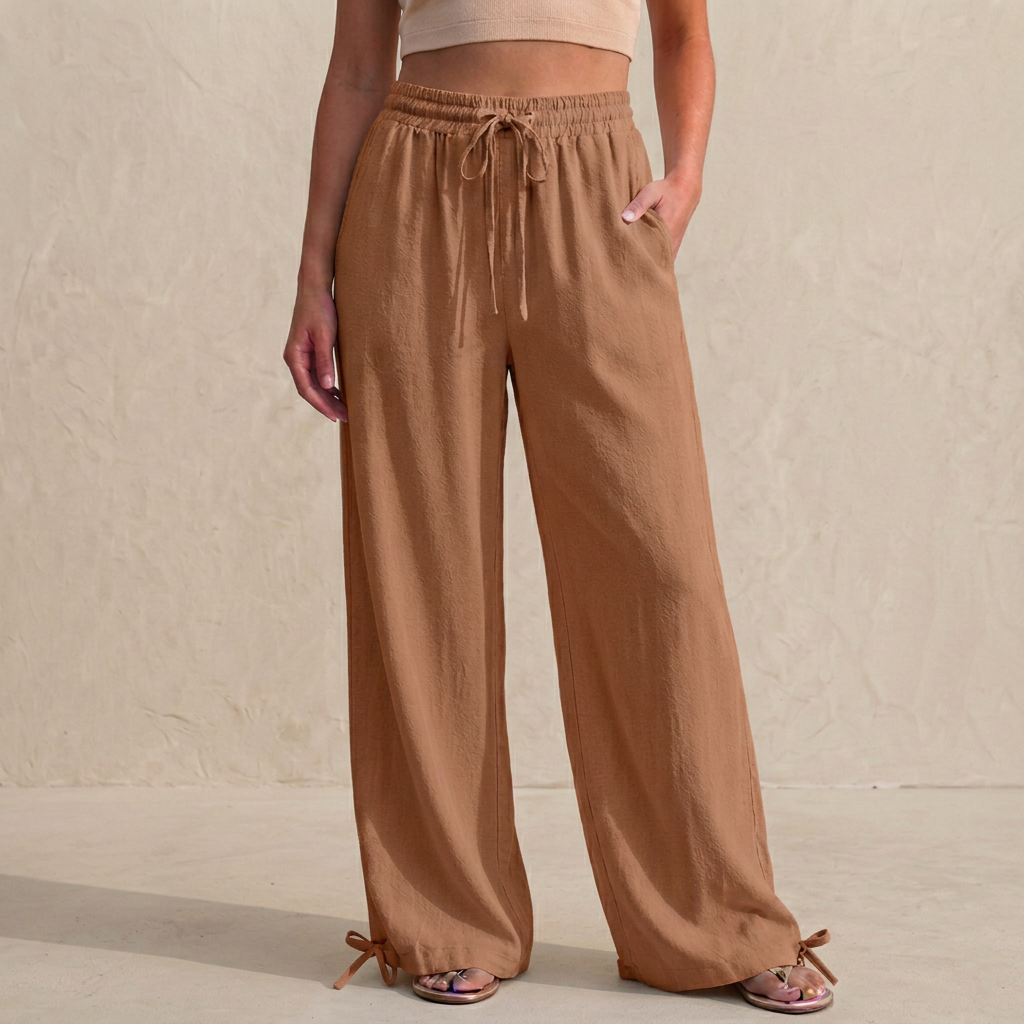 Women's Wide Leg Trousers Drawstring Ankle Tie