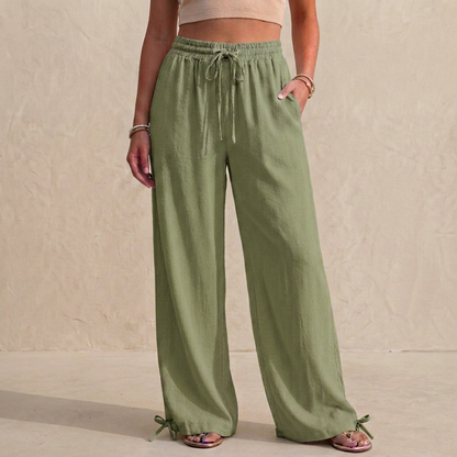 Women's Wide Leg Trousers Drawstring Ankle Tie