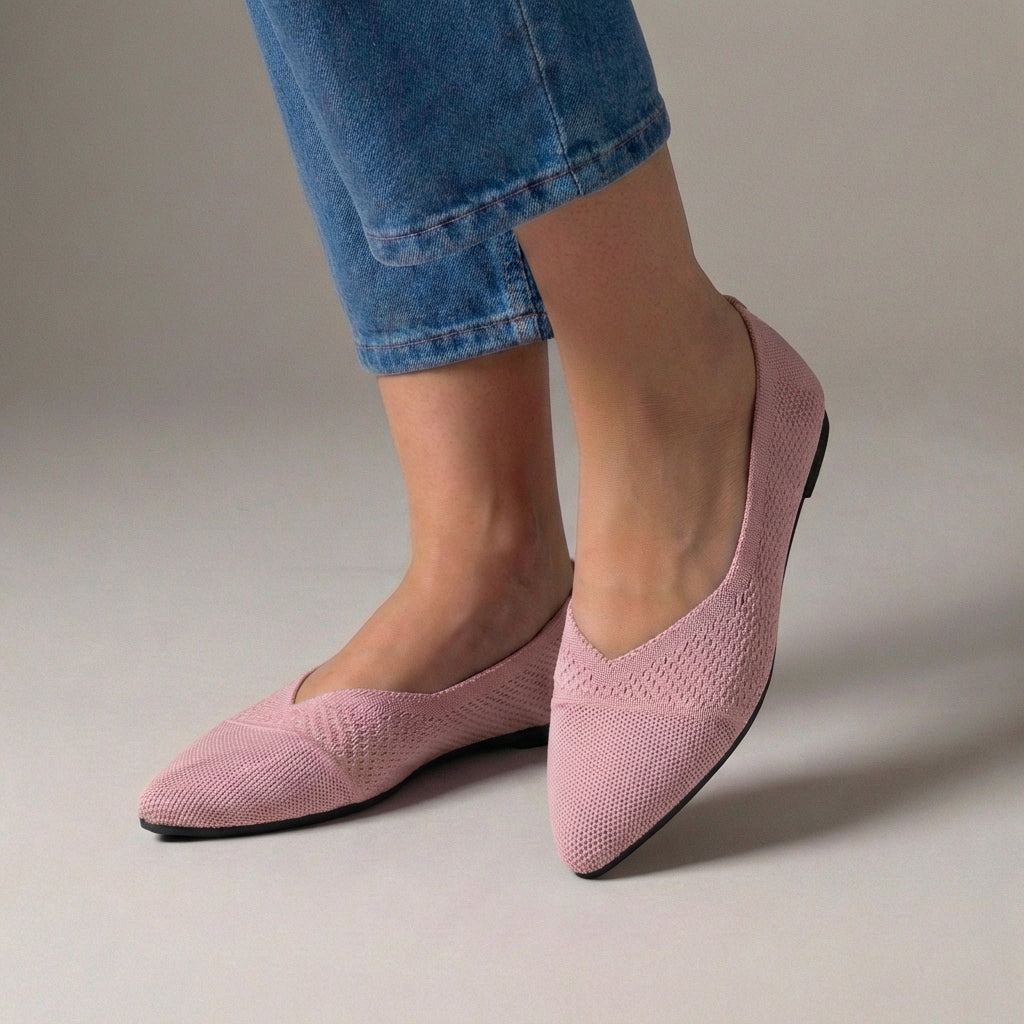 Women's Pointed Toe Knit Slip-On Flats Textured Vamp