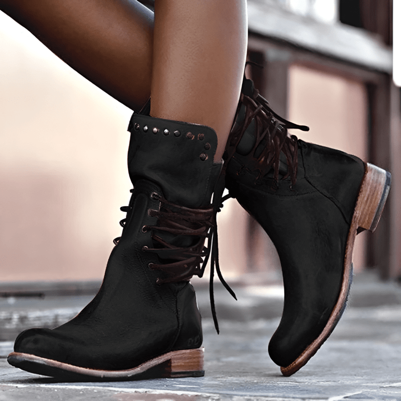 Women's Vintage Mid-Calf Boots Studded Low Heel
