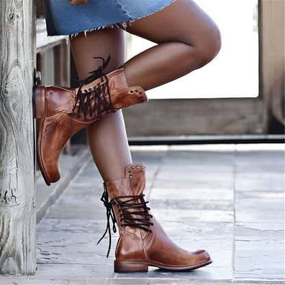 Women's Vintage Mid-Calf Boots Studded Low Heel - Vonnera